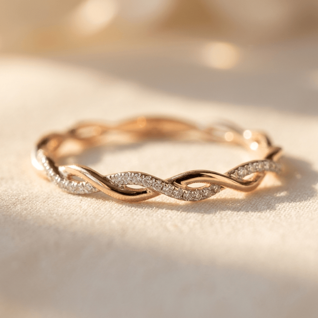 Modieuze elegante gedraaide zilverkleurige ring met zirkonia