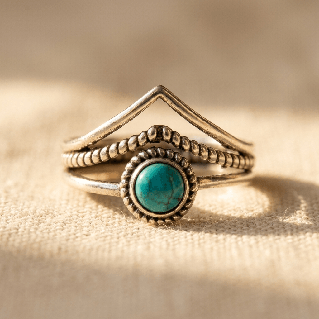Retro turkooizen marquise bohemien ring