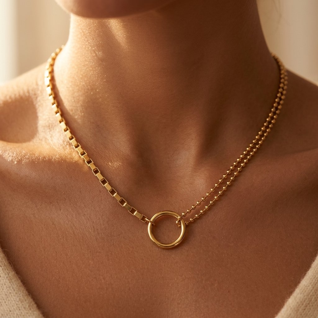 Goudkleurige asymmetrische schakelketting met cirkel