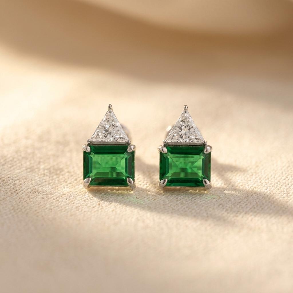 Green Clear Synthetic Gemstone Stud Earrings