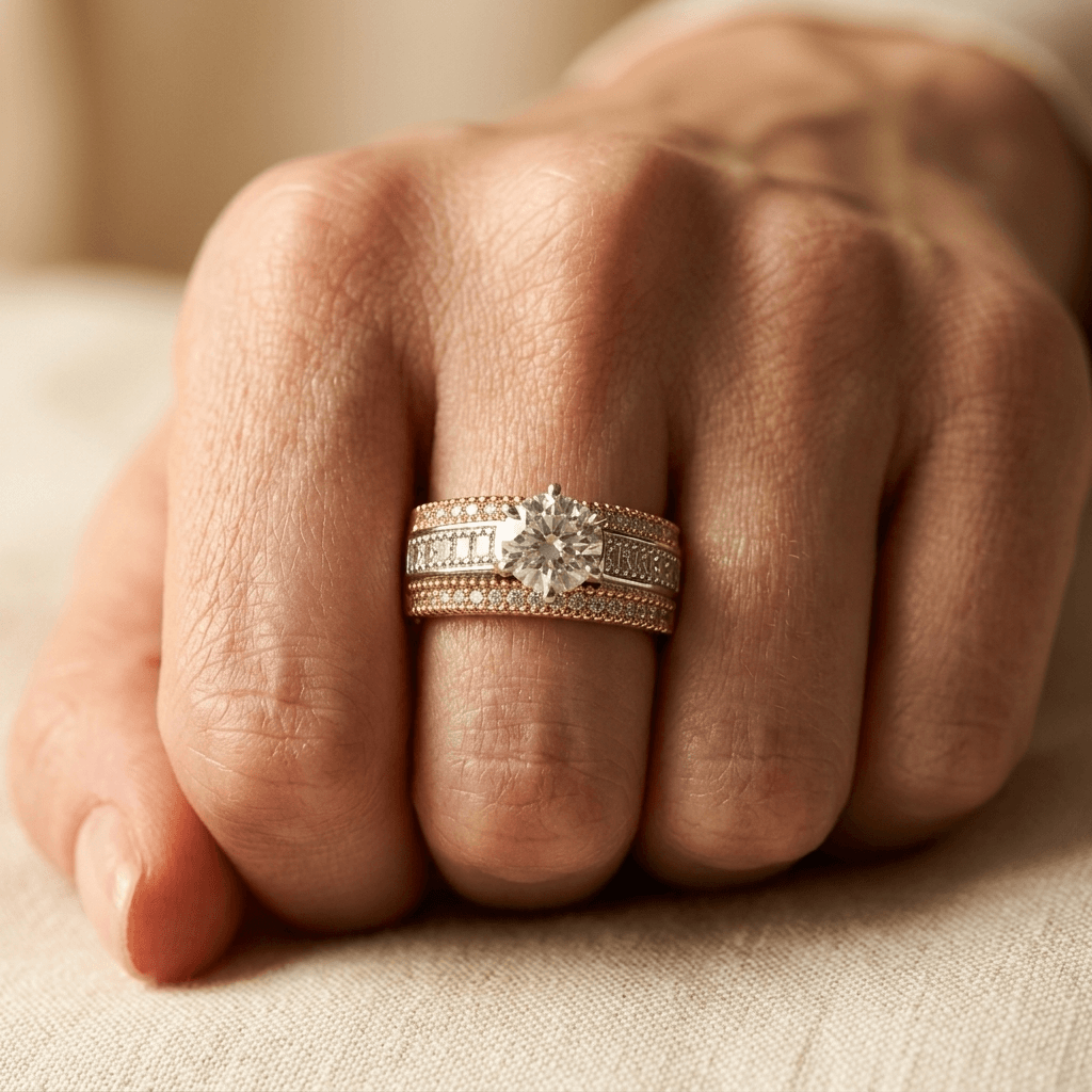 Tweekleurige zirkonia statement ring