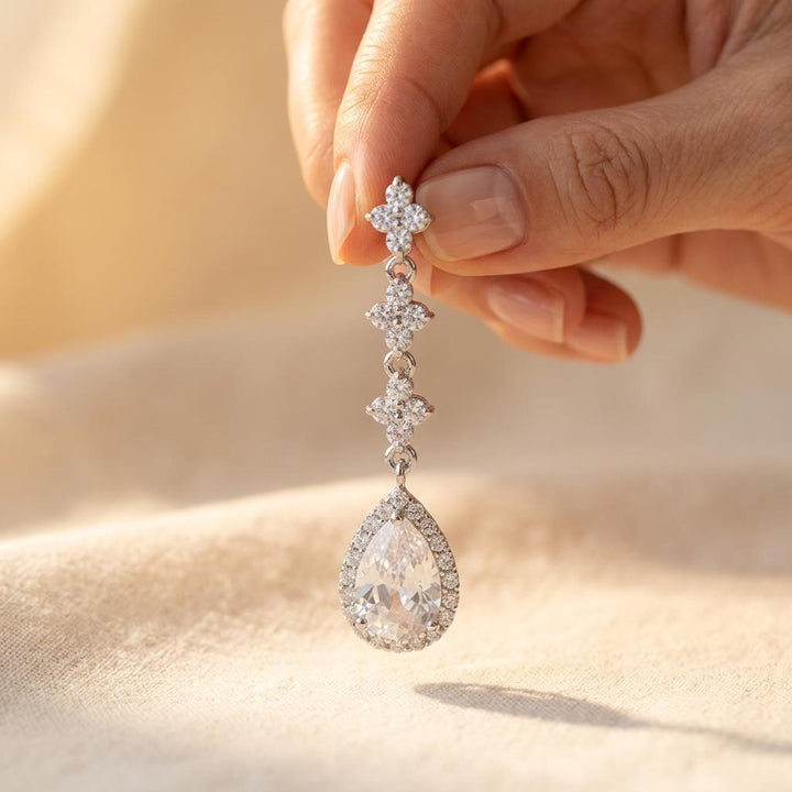 Silver Crystal Teardrop Chandelier Earrings