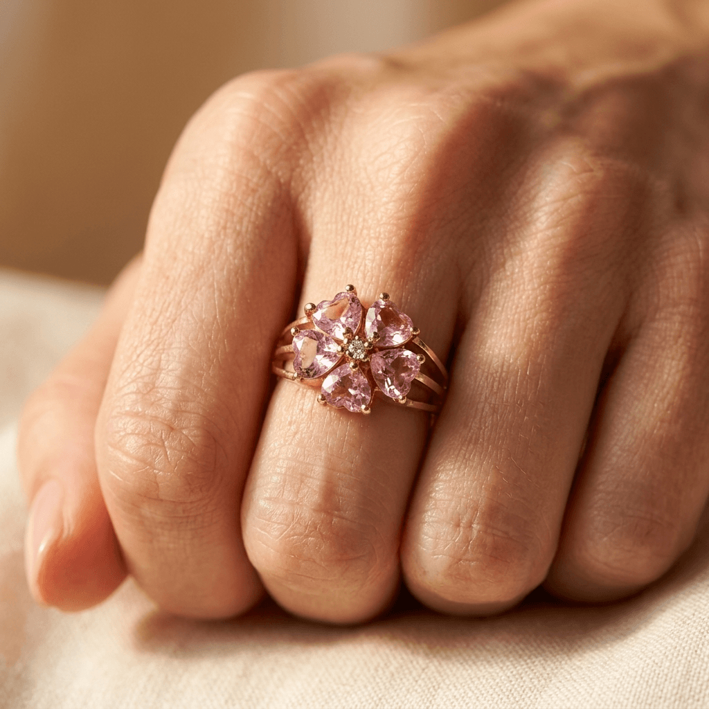 Elegante goudkleurige bloemclusterring met zirkonia