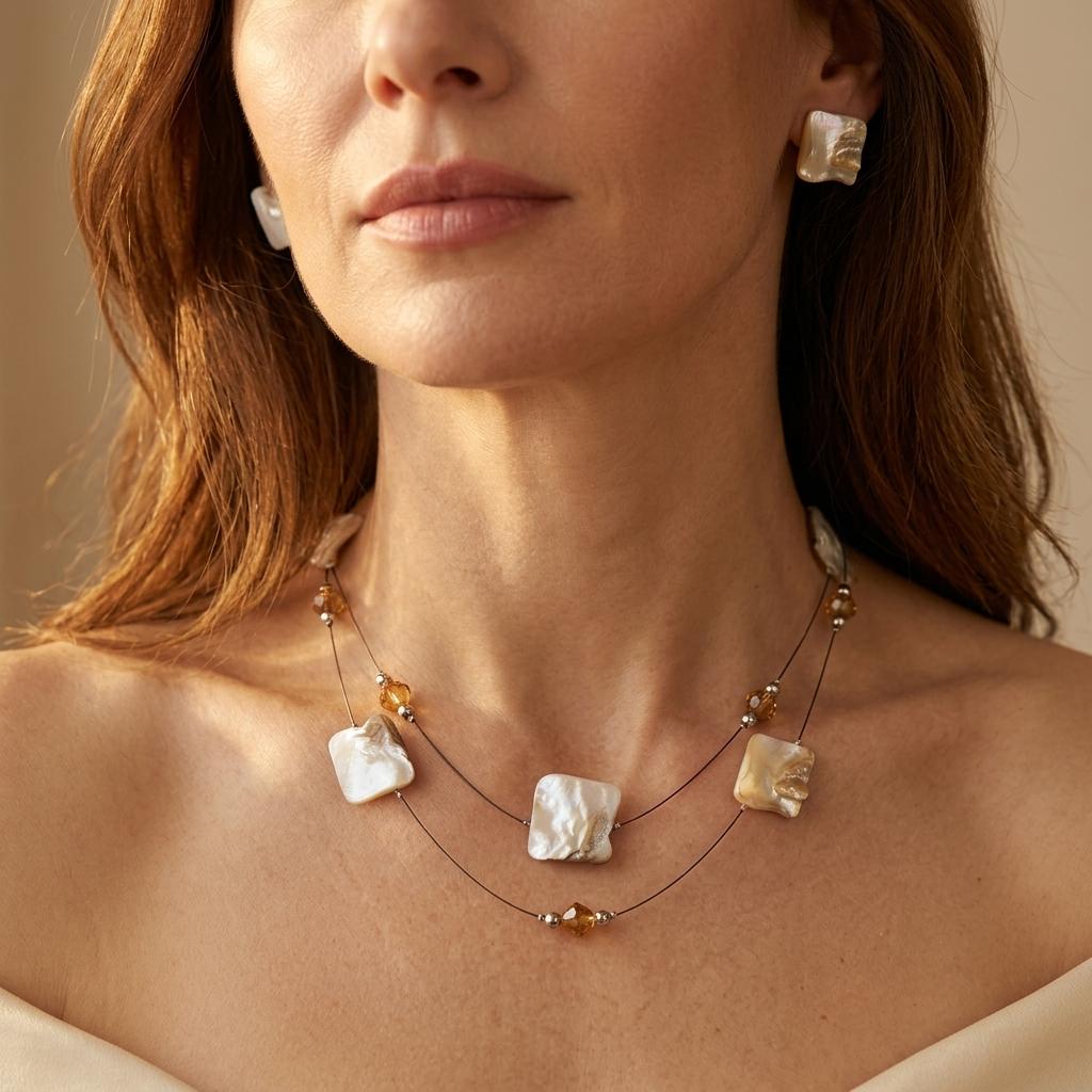 Elegante sieradenset met madeliefje en schelphanger
