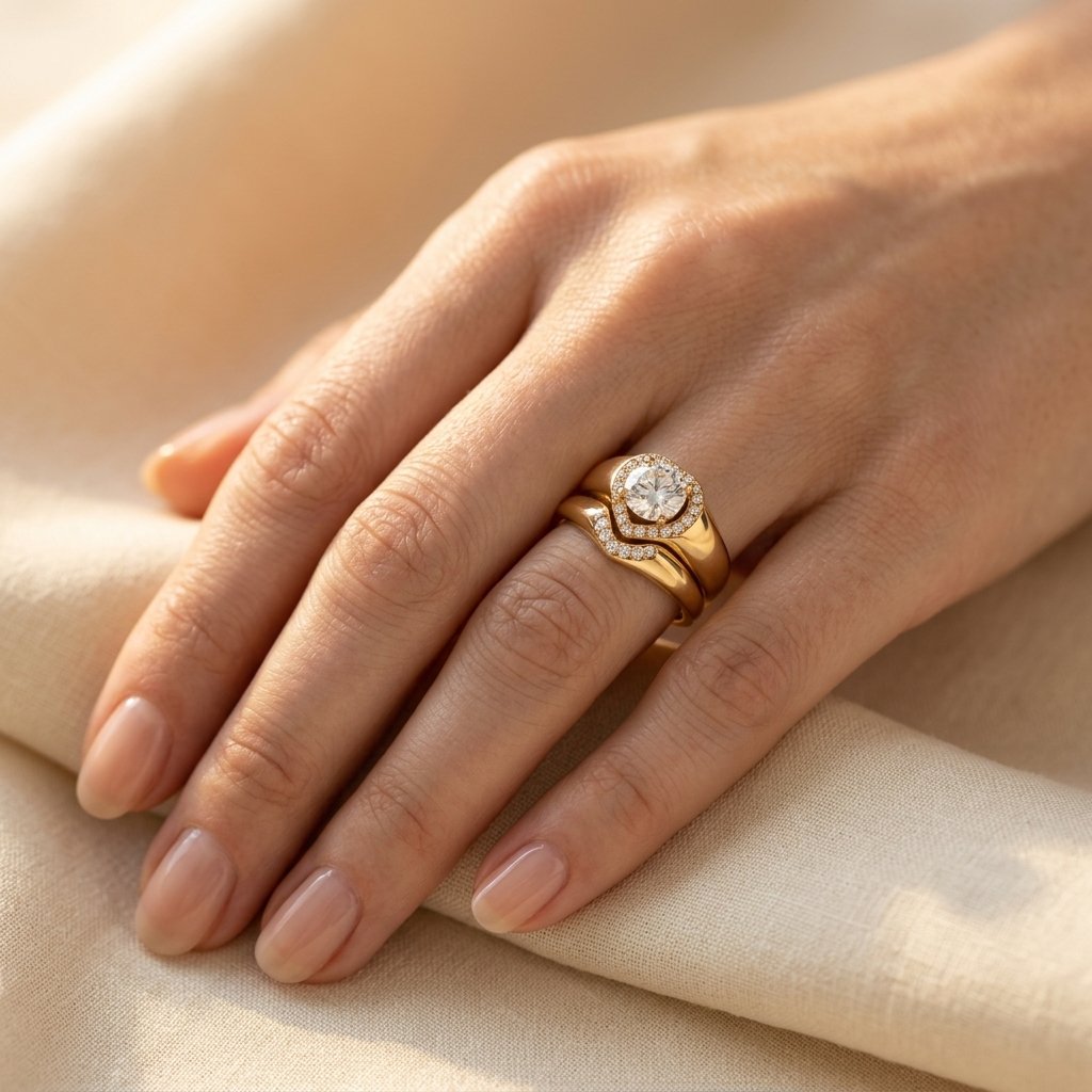 Goudkleurige hartvormige halo ringenset met diamant