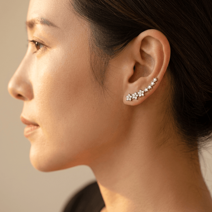 Silver Cubic Zirconia Star Drop Earrings