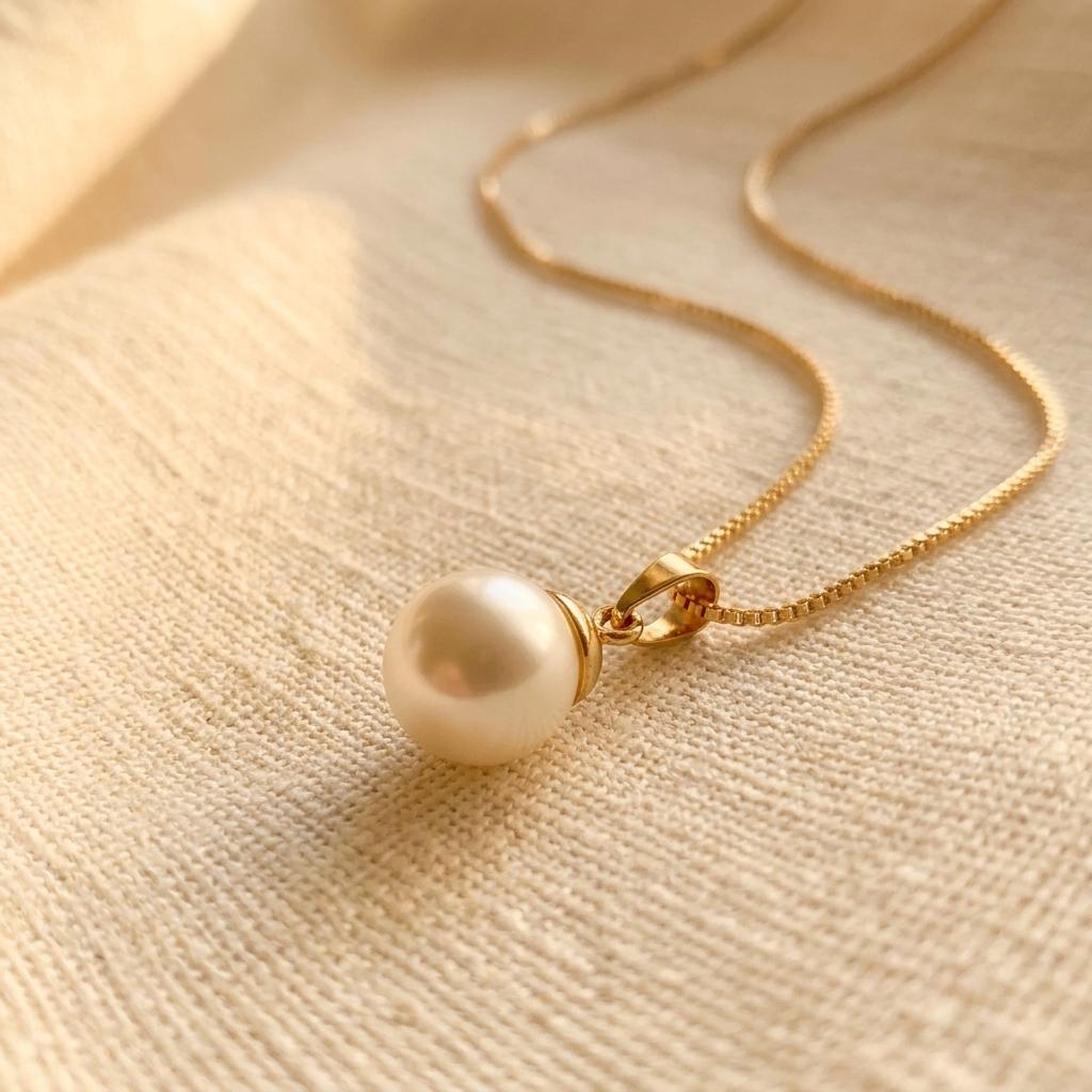 Elegante witgoudkleurige ketting met parelhanger