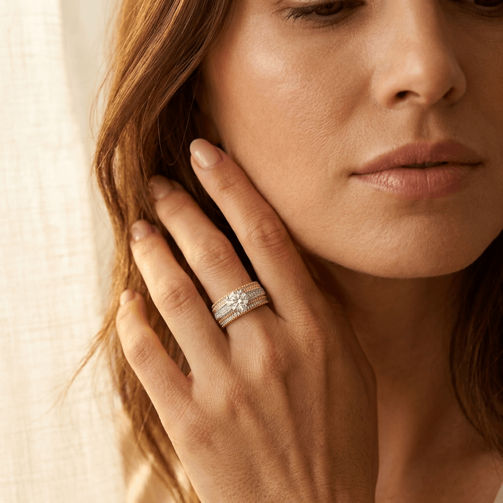 Tweekleurige zirkonia statement ring