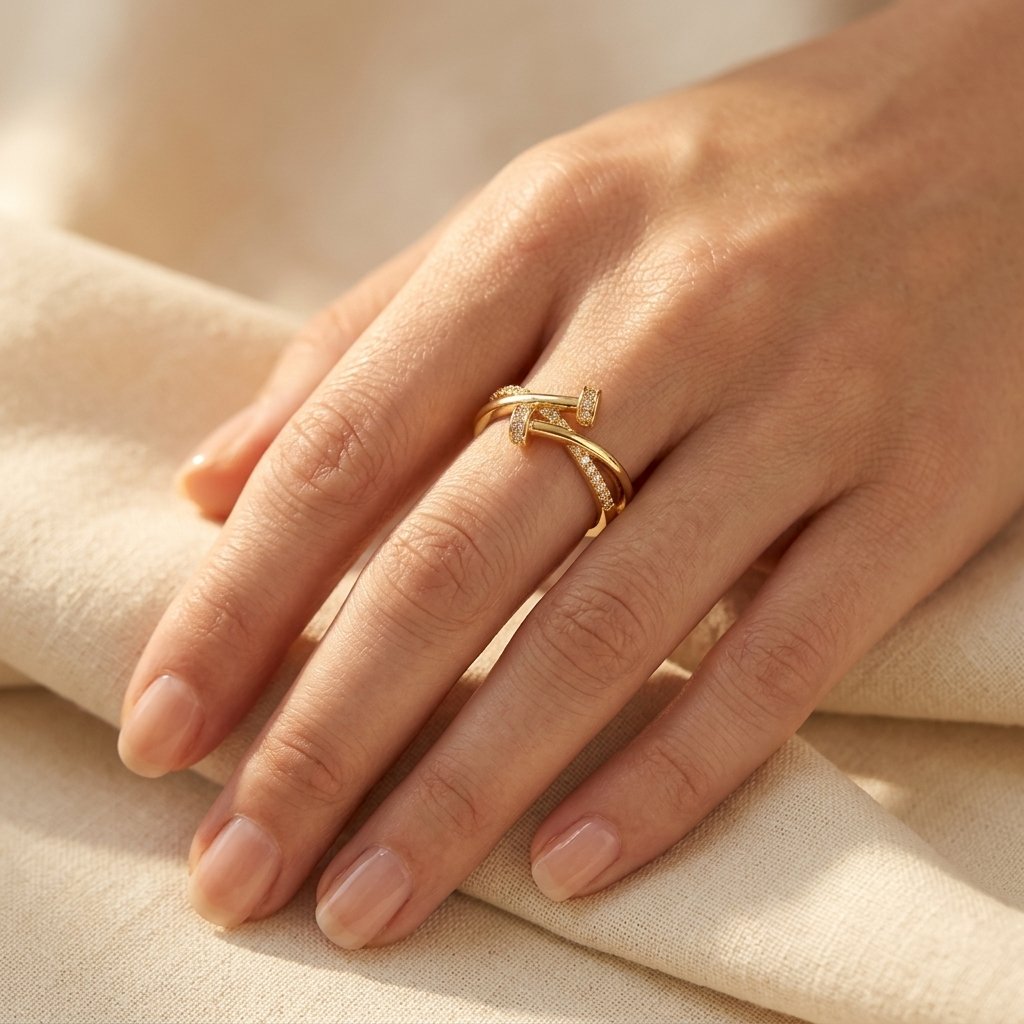 Goudkleurige gekruiste ring met zirkonia