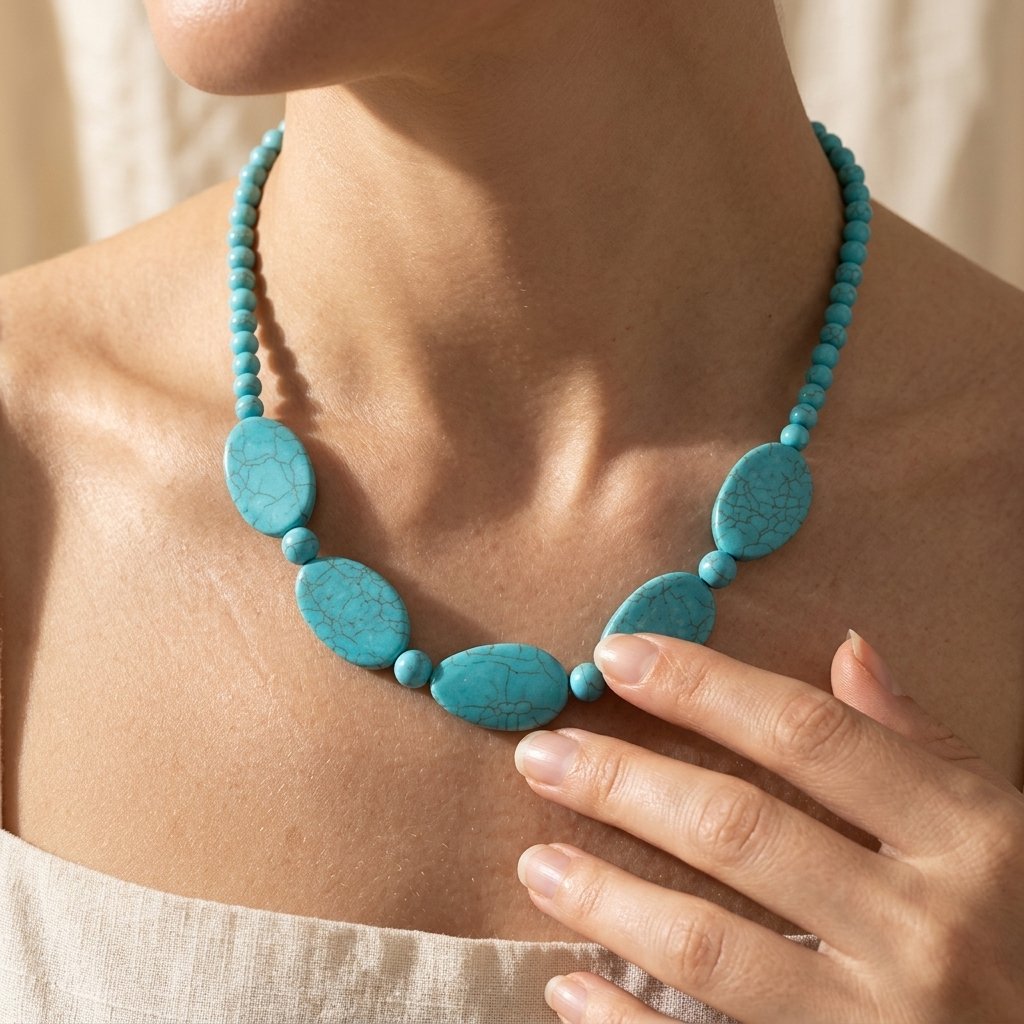 Bohemian Geometric Tear Round Turquoise Beaded Necklace