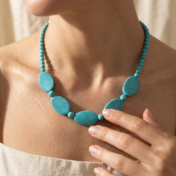 Bohemian Geometric Tear Round Turquoise Beaded Necklace