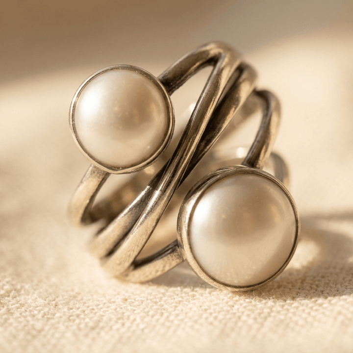 Vintage Gold Pearl Statement Ring Pair