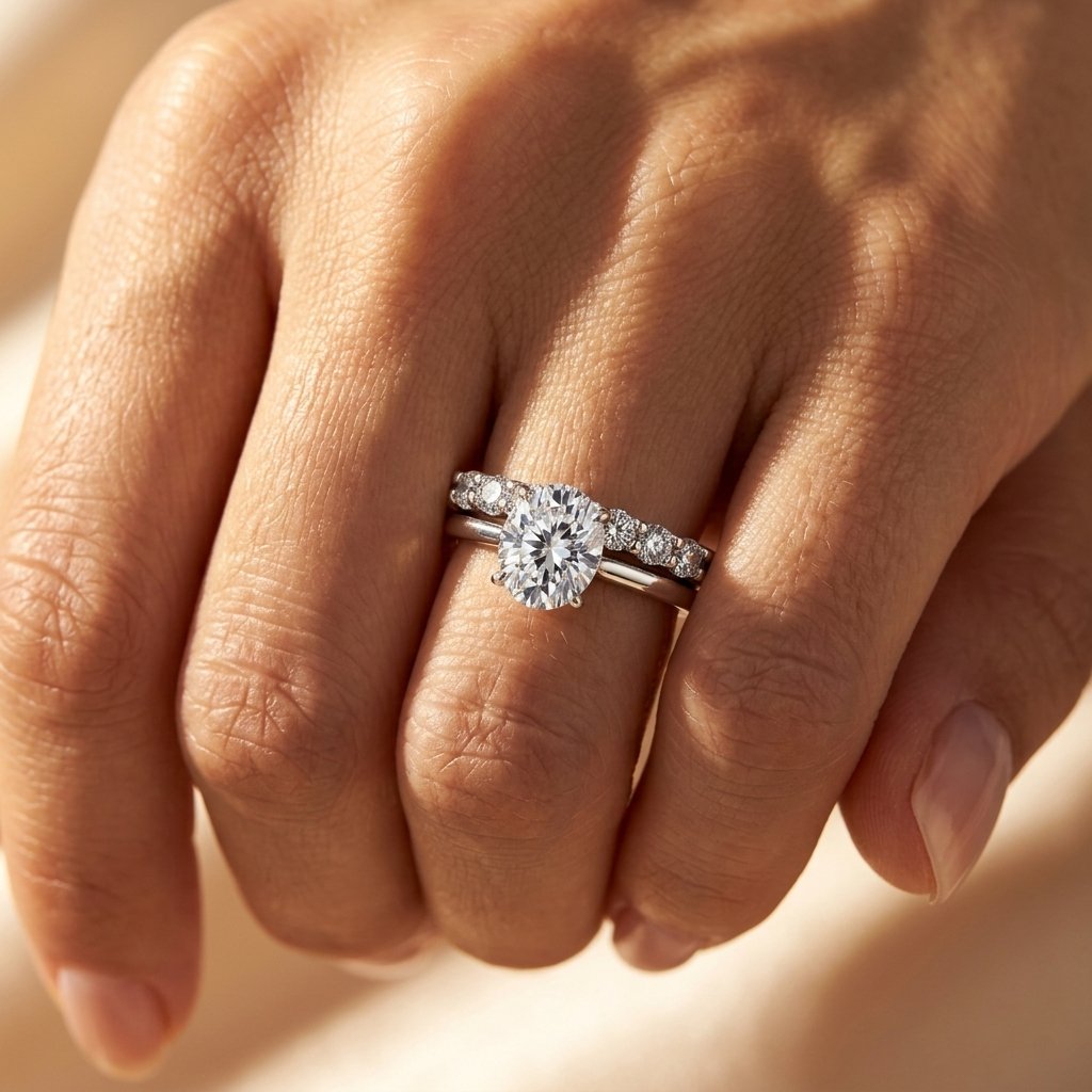 Zilverkleurige ovale moissaniet ring met zijstenen