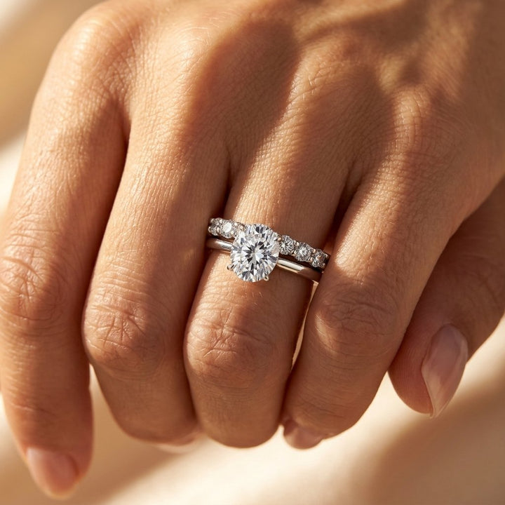 Silver Oval Moissanite Side Stone Ring