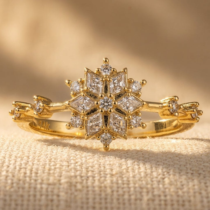 Gold Snowflake Cubic Zirconia Bangle Ring