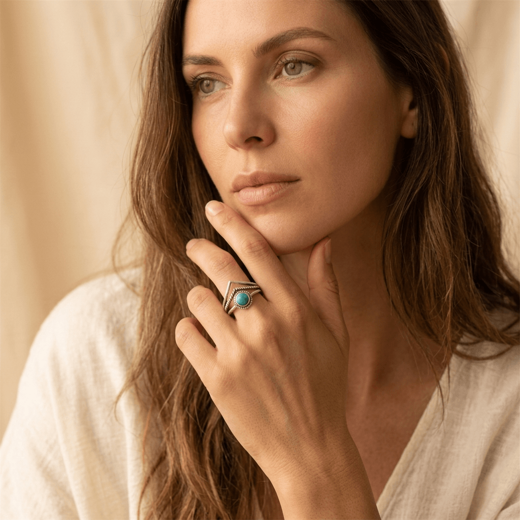 Retro turkooizen marquise bohemien ring