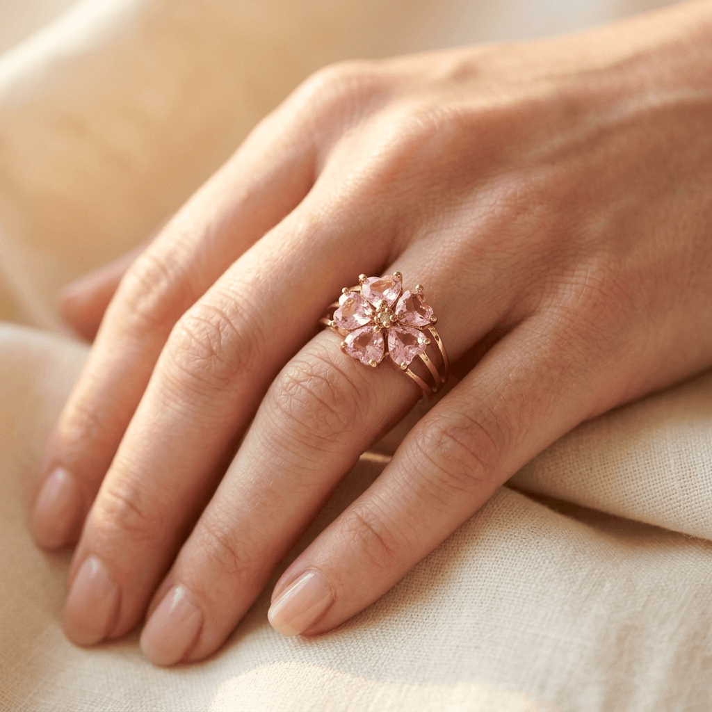 Elegante goudkleurige bloemclusterring met zirkonia