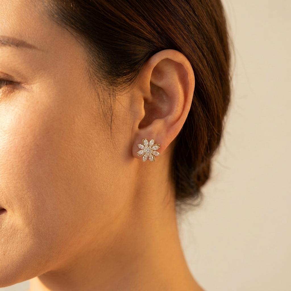 Vintage bloem strass oorbellen