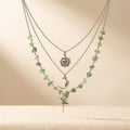 Bohemien zilverkleurige prehniet drielaagse ketting