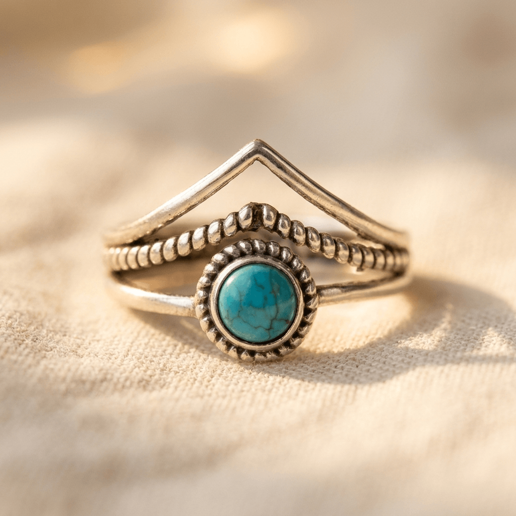 Retro turkooizen marquise bohemien ring