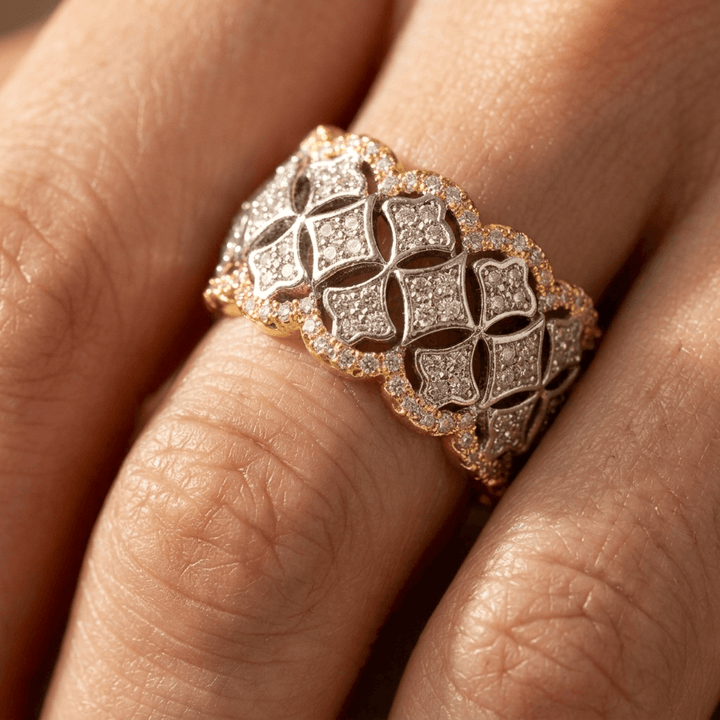 Luxurious Zirconia Inlaid Wide Statement Ring
