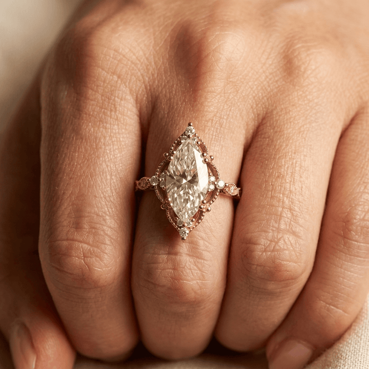 Vintage Bohemian Copper Marquise Rose Quartz Ring