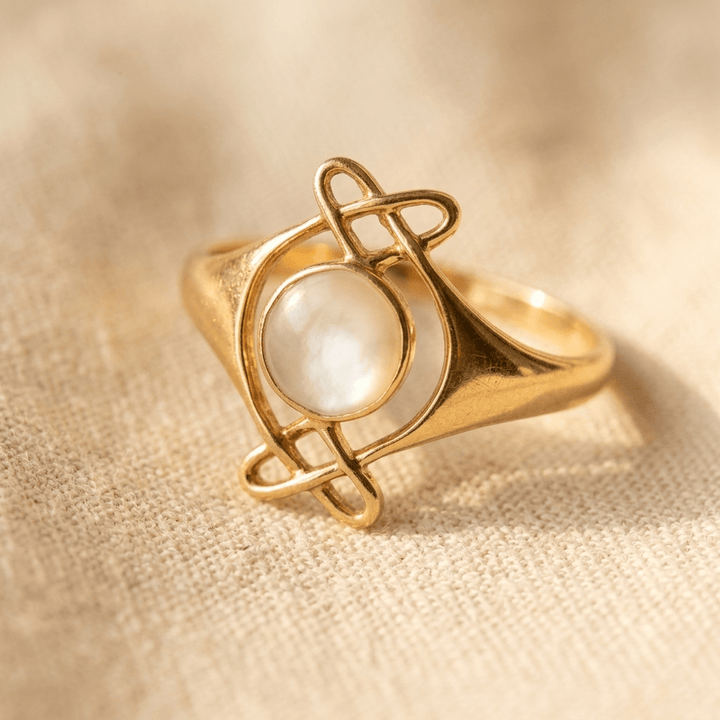 Gold Pearl Infinity Knot Ring