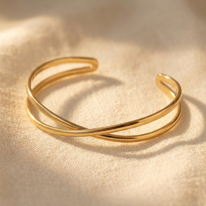 Gold Twisted Cuff Open Bracelet