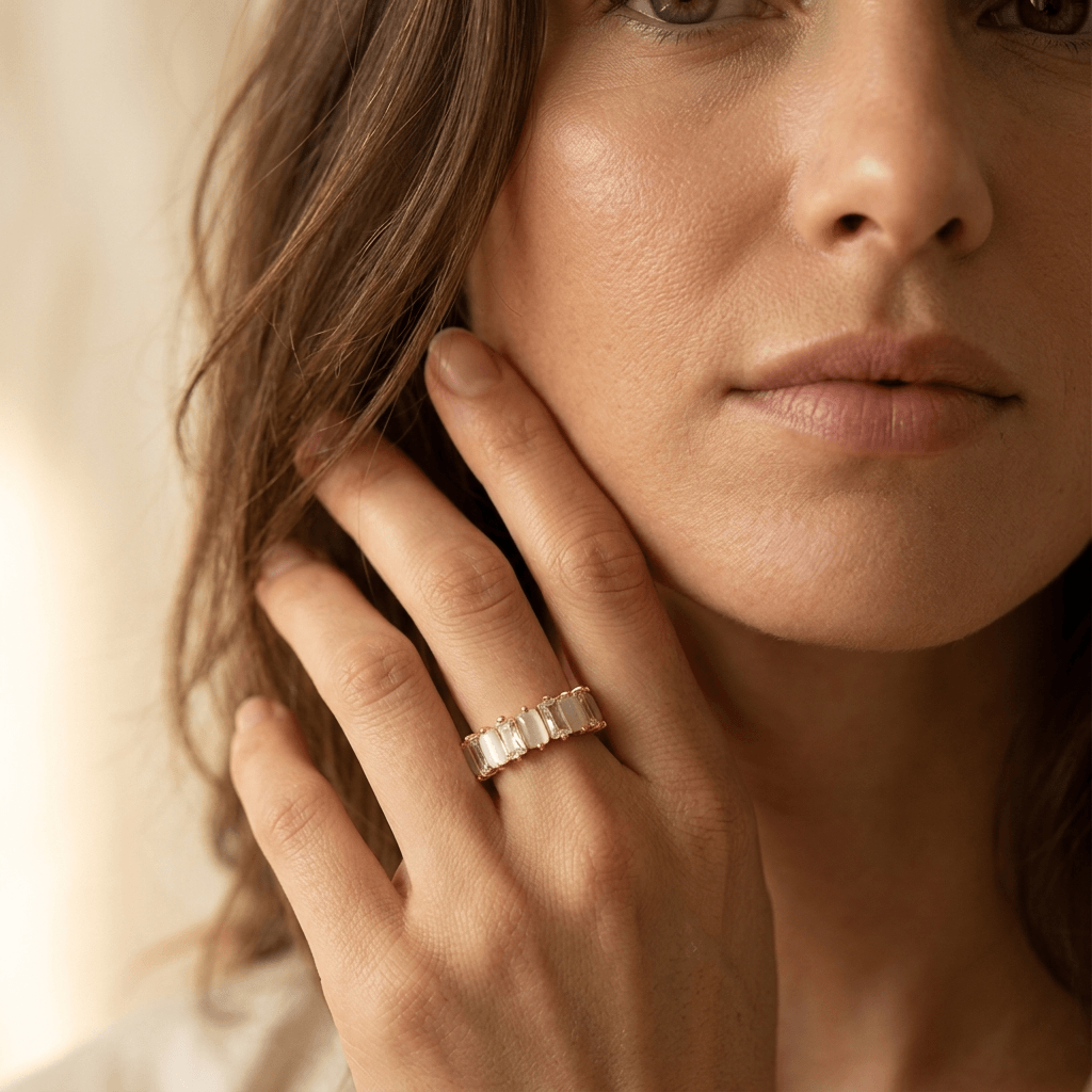 Luxurious Wide Band Triple Zirconia Stone Ring