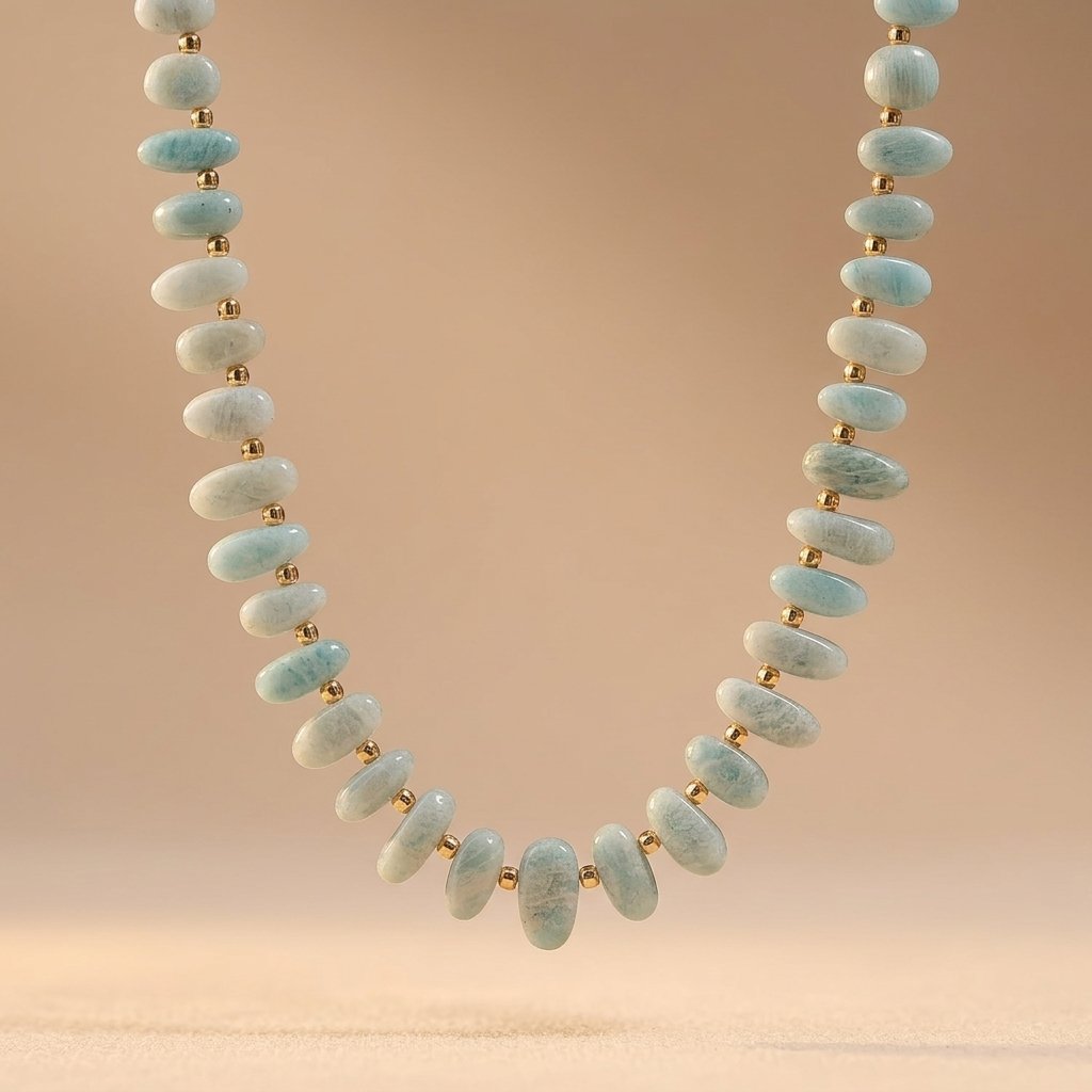 Boho goudkleurige aquamarijn tonkralen ketting