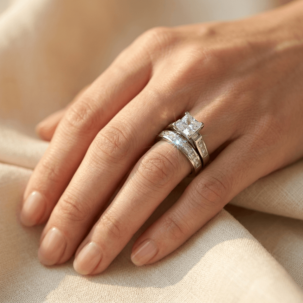 Zilverkleurige statement ring met witte zirkonia