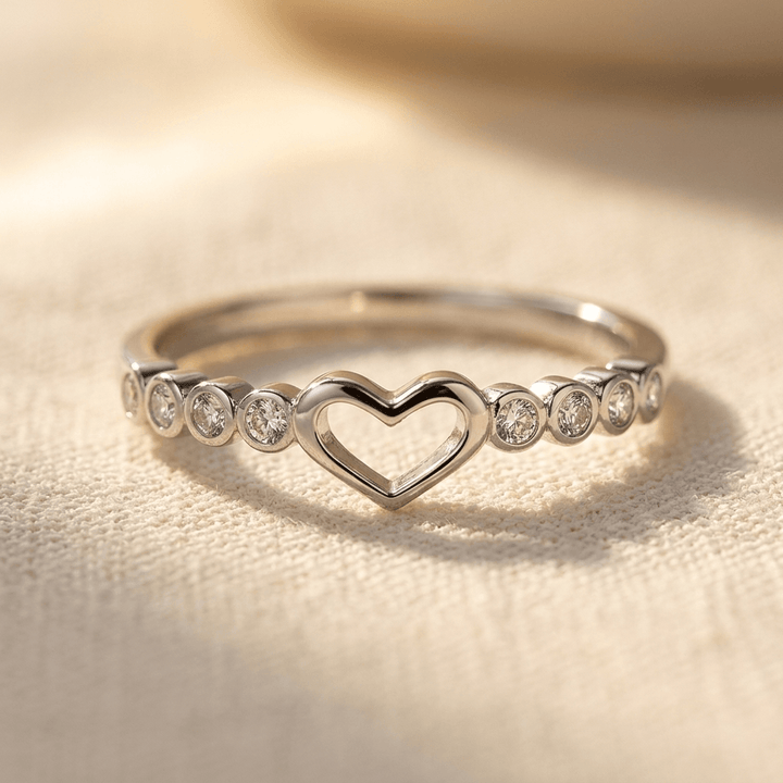 Silver Open Heart Diamond Accent Ring