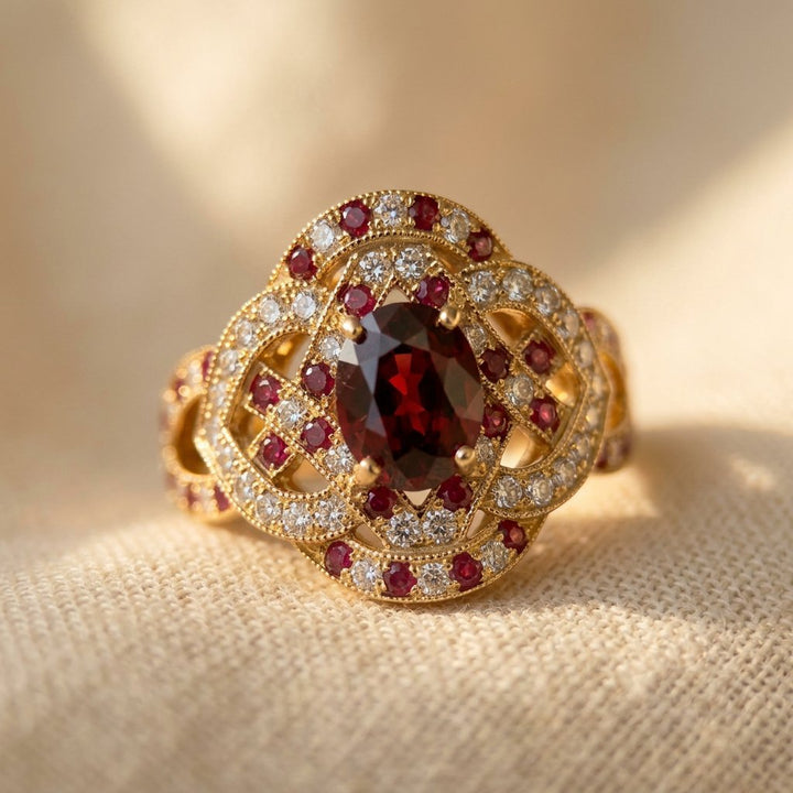Vintage Gold Oval Ruby Filigree Ring