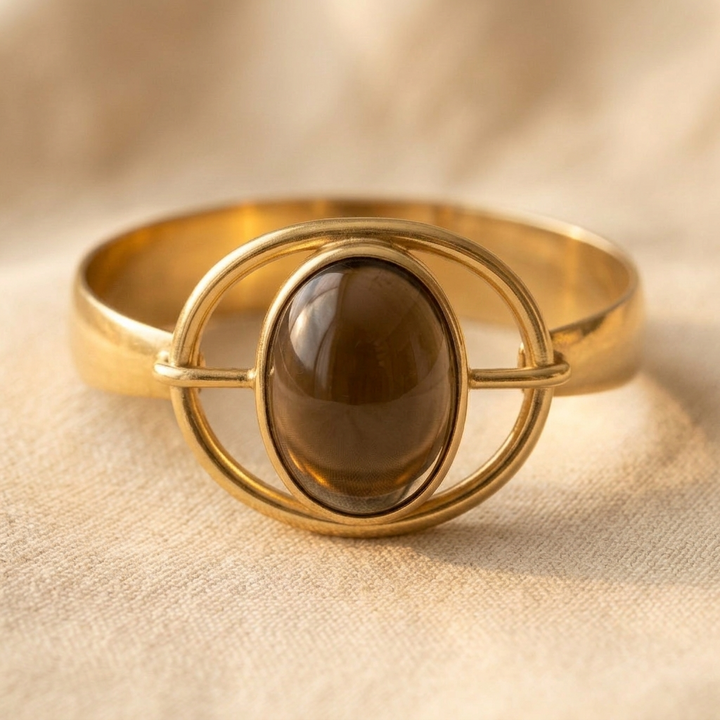 Vintage Gold Oval Smoky Stone Hollow Ring