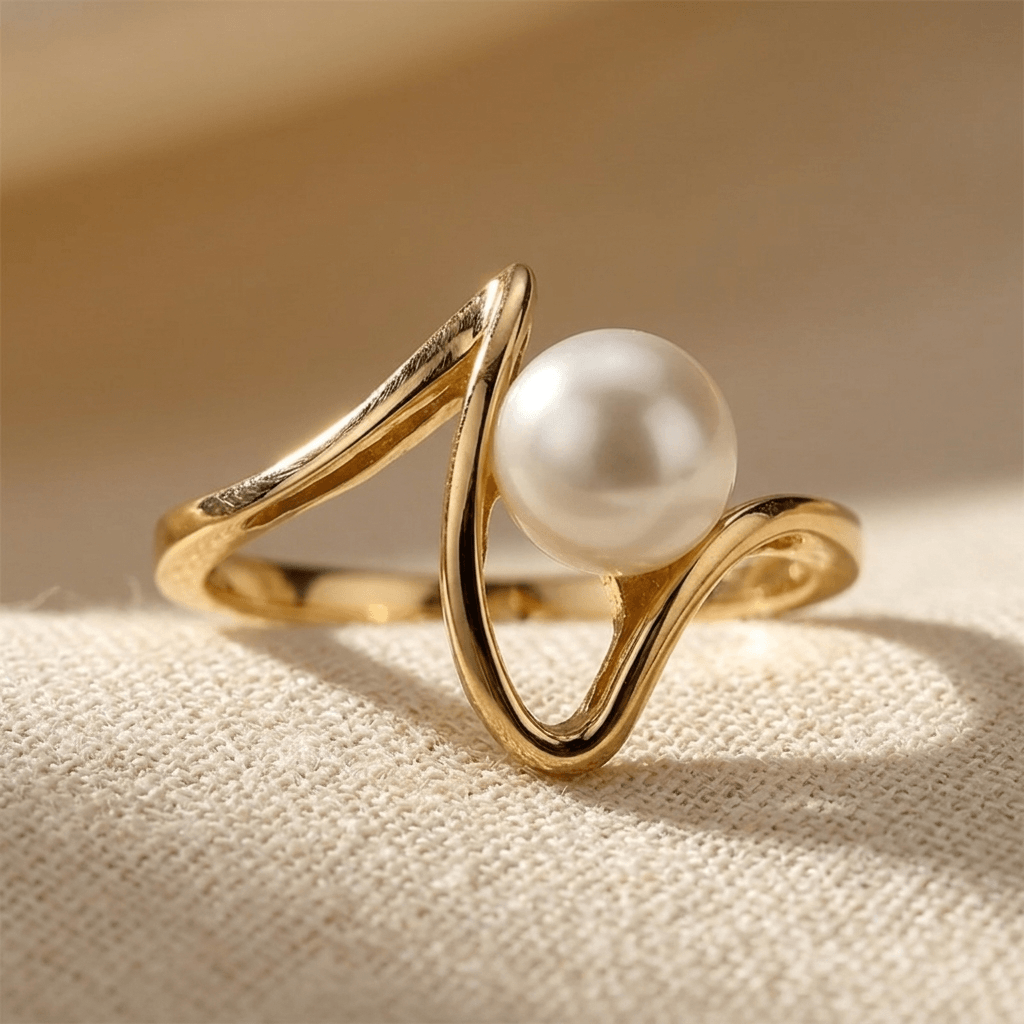 Goudkleurige asymmetrische open ring met parel