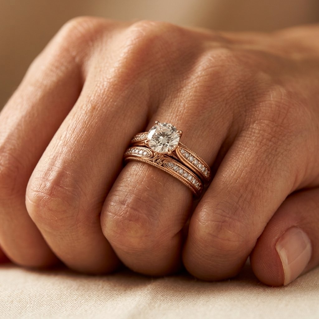 Rosé goudkleurige ronde zirkonia filigrein ringenset