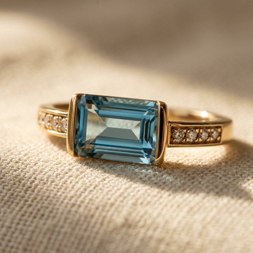 Vintage Green Beryl Gold-Tone Finish Stainless Steel ring