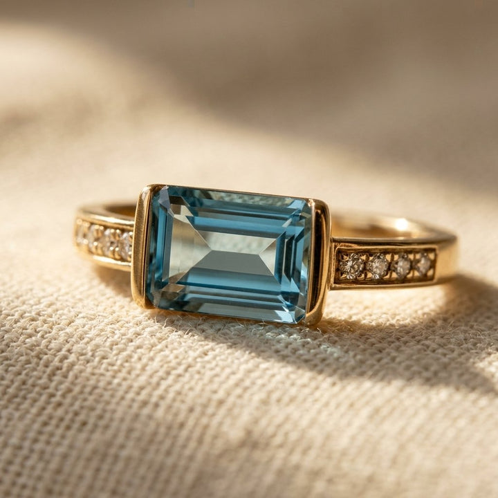 Vintage Green Beryl Gold-Tone Finish Stainless Steel ring