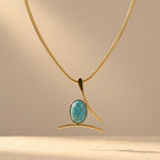 Boho goudkleurige turkoois ovale hanger ketting