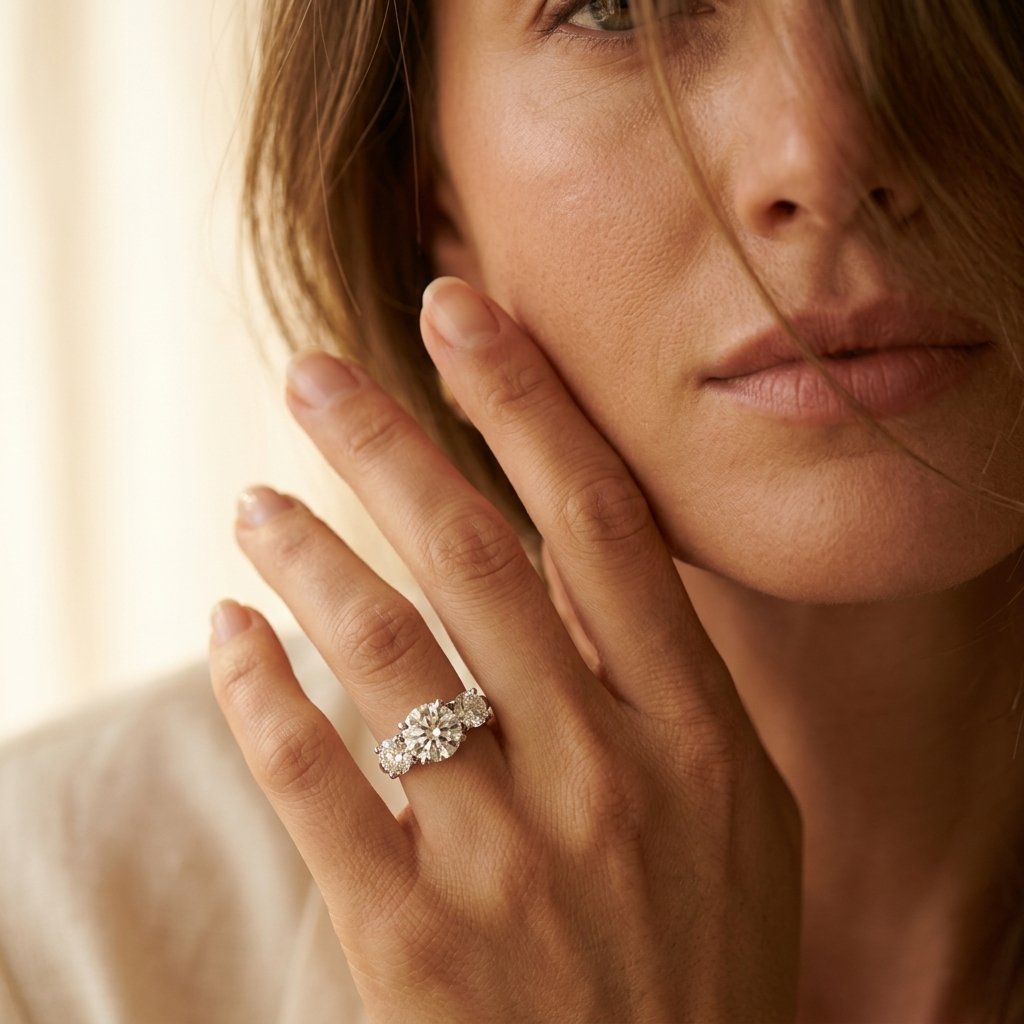 Zilverkleurige ronde zirkonia ring met drie stenen