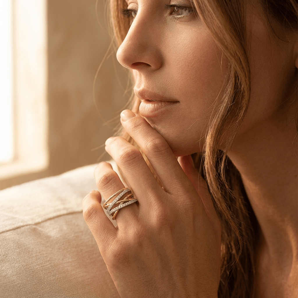 Zilver- en goudkleurige gekruiste zirkonia ring