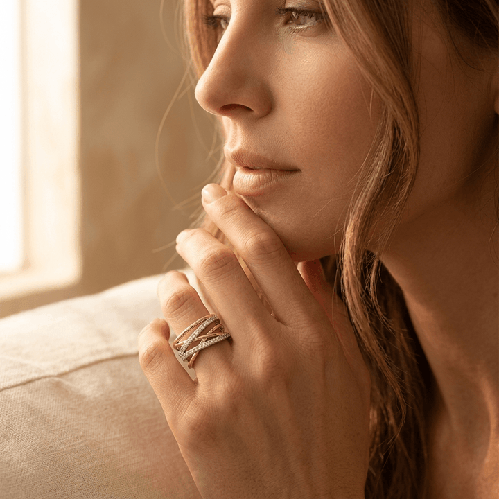 Silver Gold Crossover Cubic Zirconia Ring