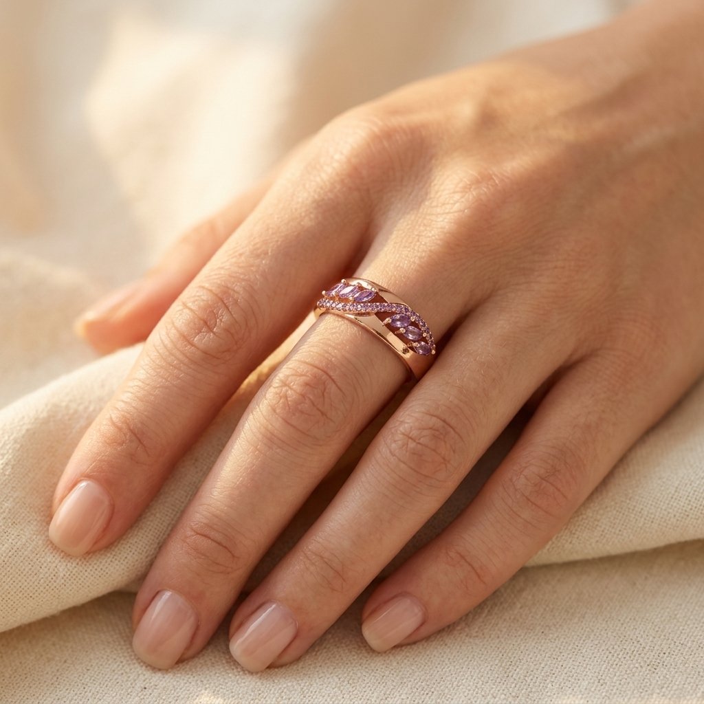 Rose Gold Purple Amethyst Wing Ring
