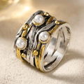Vintage tweekleurige statement ring met parel