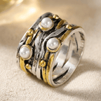 Vintage tweekleurige statement ring met parel