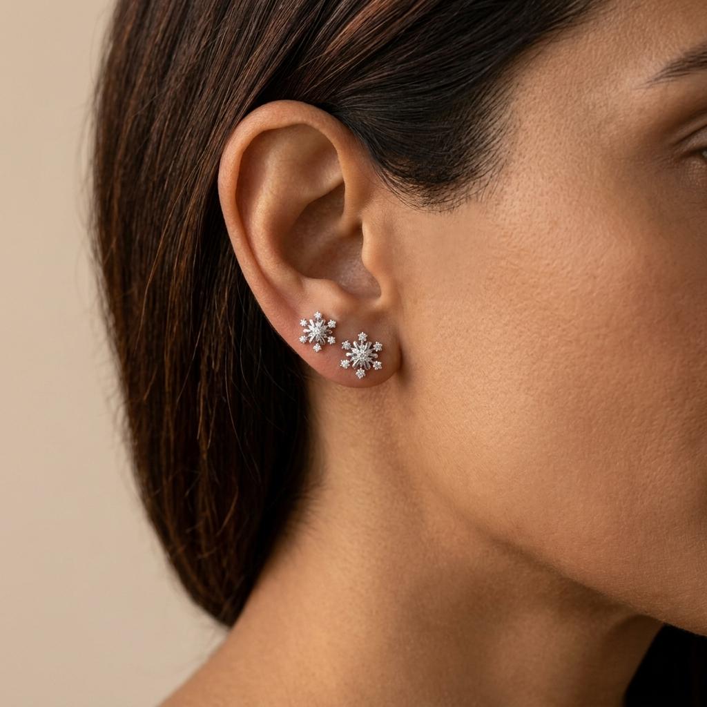 Circle Snowflake Copper Zircon Earrings