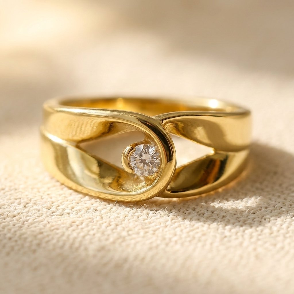 Moderne goudkleurige ronde ring met gedraaide band