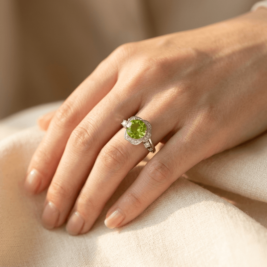 Luxury Green Synthetic Zircon Engagement Ring