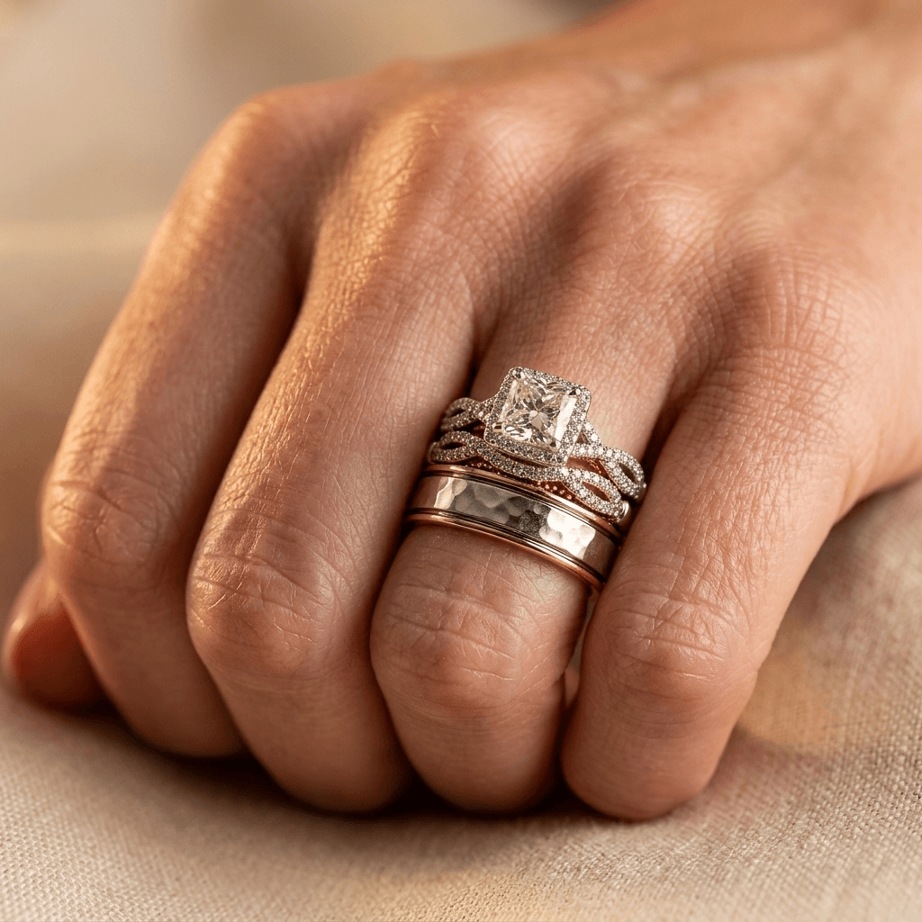Verfijnde luxe ronde ringenset met synthetische zirkonia