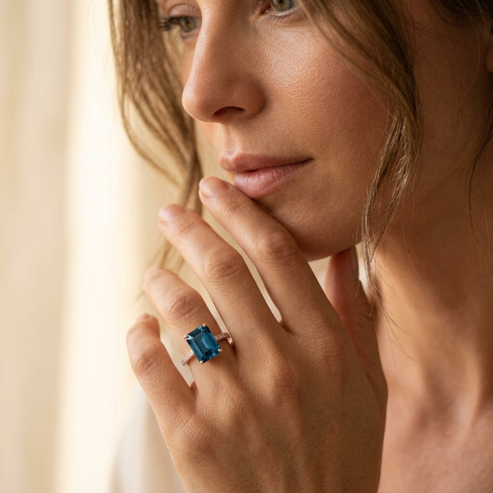 Rose Gold London Blue Topaz Square Ring